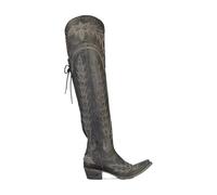 VCSZYAFX Bottes hautes en denim style western for femme, hauteur genou, fermeture éclair latérale, talons hauts épais, bout pointu, grande taille(Black Diamond,41)