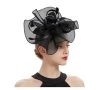 VCSZYAFX Chapeau De Mariage Coiffe de mariée en sinamay, accessoires for cheveux, fleur, plumes, bandeau, couvre-chef for femme(Black)