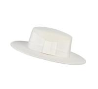 VCSZYAFX Chapeau Melon Vintage en Feutre for Femme, Style Canotier, Fedora À Dessus Plat, Élégant Derby D'église avec Ruban