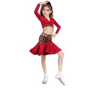 VCSZYAFX Costume de danse latine léopard for filles, robe Chacha Rumba, haut, jupe, vêtements d'entraînement Convient pour les danses latines et le cha-cha(130)