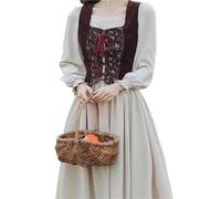 VCSZYAFX Robe de cour royale rétro médiévale for fille, style pastoral, Mori, motif floral, peinture à l'huile, gilet(XL)