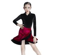 VCSZYAFX Robe de danse latine à volants en velours for filles, tenue compétition, salsa, tango, cha, pratique, haut, jupe, performance Convient pour les danses latines et le cha-cha(Black Red,XL)