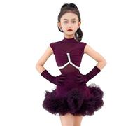 VCSZYAFX Robe de danse latine for filles, sans manches, jupe tutu à volants, costume performance, compétition, rumba, tango Convient pour les danses latines et le cha-cha(Purple suit,120cm)