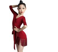 VCSZYAFX Robe de danse salon moderne à manches courtes et dentelle for filles, jupe latine, salsa, tango Convient pour les danses latines et le cha-cha(Short red,M)