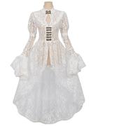 VCSZYAFX Robe en dentelle slim médiévale, soirée, manches longues évasées, style empire irrégulier, tempérament féminin, tissu blanc for scène et banquet(S)