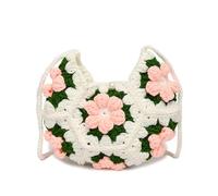 VCSZYAFX Sac à bandoulière en forme de croissant une épaule et fleurs bouffantes tridimensionnelles, sac entièrement fait main pour Voyage Vacances Plage(White)