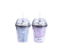 Vctitil Lot de 2 gobelets en paille - Cadeaux créatifs - Portable - Thème astronaute - Double couche - Sans BPA - Verres (S, transparent)