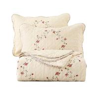 vctops Parure de lit 3 pièces élégante brodée Florale 100% Coton réversible Patchwork 1 Couette et 2 taies d'oreiller pour lit Double/Grand lit, Fleur