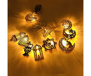 Vcumter Decoration Ramadan 2024, Décoration Ramadan Guirlandes Lumineuses Étoile Lune Eid Mubarak, Mubarak Decoration 6,5 ft 20 LED Lumières pour Musulman Eid