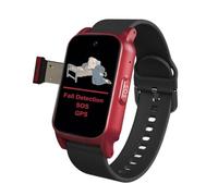 VCYEX Montre Urgence Senior, Montre avec Détection De Chute, Traceur GPS pour Personnes Âgées, Alarme SOS d'urgence, Appels Vidéo HD, Aide pour DémenceRed,1.25 * 0.57 * 2.22inch