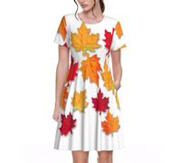 VCzsdff Autumn Leaves Robe trapèze à manches courtes pour femme avec poches pour le travail, les voyages, le week-end, Noir , XL