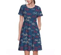 VCzsdff Bikes Robe de cyclisme pour femme Coupe trapèze avec poches, robe de printemps décontractée à manches courtes pour le travail, les voyages, le week-end, Noir , S