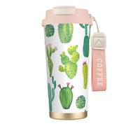 VCzsdff Cactus Gobelet à café isotherme avec couvercle anti-fuite, tasse de voyage en acier inoxydable 316 avec dragonne