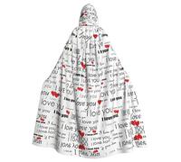 VCzsdff Cape à capuche en polyester avec inscription « I Love You Words With Hearts » pour adulte, robe d'Halloween à capuche avec nœud papillon, cape de cosplay