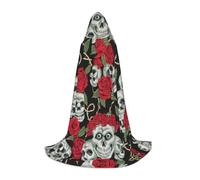 VCzsdff Cape à capuche gothique médiévale avec tête de mort et rose rouge pour adolescents - Costume de renaissance, foire, théâtre