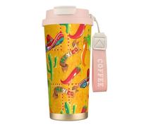 VCzsdff Gobelet à café isotherme en acier inoxydable 316 avec couvercle anti-fuite, motif cactus et piment
