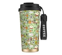 VCzsdff Gobelet à café isotherme en acier inoxydable 316 avec couvercle anti-fuite, motif cochon d'Inde et dragonne