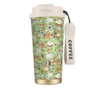 VCzsdff Gobelet à café isotherme en acier inoxydable 316 avec couvercle anti-fuite, motif cochon d'Inde et dragonne