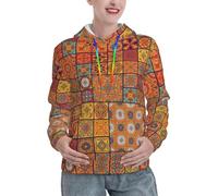 VCzsdff Groupe de sweats à capuche marocains géométriques doux pour femmes, pull à manches longues, sweatshirts décontractés avec poches, pull d'hiver, Noir , S