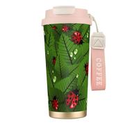 VCzsdff Leaves and Bugs - Gobelet à café isotherme avec couvercle anti-fuite, en acier inoxydable 316 avec dragonne
