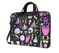 VCzsdff Magic Witch Witchcraft Bohème Dessin Imprimé Résistant aux chocs Sac pour ordinateur portable Sac à bandoulière en tissu Oxford rembourré pour voyage, Noir , 13 inch