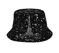 VCzsdff Night Paris Tour Eiffel imprimé chapeau seau respirant pour femmes hommes chapeau d'été chapeau de soleil pour golf, pêche, safari excursions, Noir , Taille unique