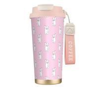 VCzsdff Polar Bear - Gobelet à café isotherme avec couvercle anti-fuite, en acier inoxydable 316 avec dragonne, rose