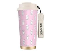 VCzsdff Polar Bear - Gobelet à café isotherme avec couvercle anti-fuite, en acier inoxydable 316 avec dragonne, rose