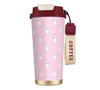 VCzsdff Polar Bear - Gobelet à café isotherme avec couvercle anti-fuite, en acier inoxydable 316 avec dragonne, rose