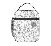 VCzsdff Sac à déjeuner isotherme avec imprimé herbes florales, sac isotherme portable avec sangle amovible et poches