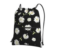 VCzsdff Sac à dos léger et pliable avec cordon de serrage, imprimé marguerite et poche zippée pour la randonnée