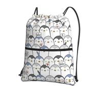 VCzsdff Sac à dos léger et pliable avec cordon de serrage - Imprimé pingouin mignon - Avec poche zippée pour la randonnée