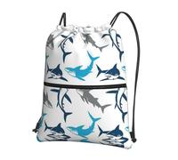 VCzsdff Sac à dos léger et pliable avec cordon de serrage, imprimé requins, avec poche zippée pour la randonnée