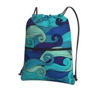VCzsdff Sac à dos léger et pliable avec cordon de serrage, imprimé vagues de l'océan, avec poche zippée pour la randonnée