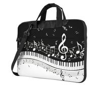 VCzsdff Sac d'ordinateur portable résistant aux chocs avec touches de piano avec notes de musique en tissu Oxford rembourré pour voyage, Noir , 14 inch