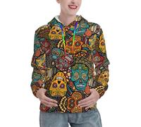 VCzsdff Sweat à capuche doux à manches longues pour femme style sucre et crânes avec poches, pull d'hiver, Noir , XXL