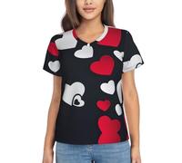 VCzsdff T-shirt à manches courtes et col en V imprimé « Happy Valentine's Day2 » pour femme - Coupe ajustée - Tenue d'été décontractée, Noir , L