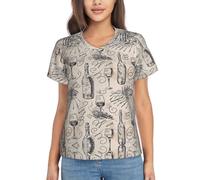 VCzsdff T-shirt basique à manches courtes et col en V pour femme avec imprimé champ de vin et de raisin, Noir , XL