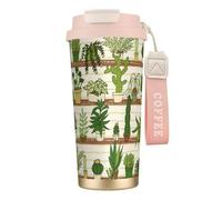 VCzsdff Tasse à café isotherme en acier inoxydable 316 avec couvercle anti-fuite, motif cactus tropical, tasse de voyage avec dragonne