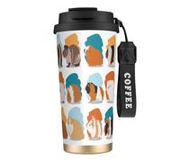 VCzsdff Tasse à café isotherme en acier inoxydable 316 avec couvercle anti-fuite, motif cochon d'Inde et dragonne