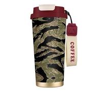 VCzsdff Tiger Stripe Camo - Gobelet à café isotherme avec couvercle anti-fuite, en acier inoxydable 316 - Tasse de voyage avec dragonne