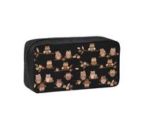 VCzsdff Trousse à crayons avec imprimé chouettes marron mignon de dessin animé - Organiseur de papeterie spacieux - Durable - Pochette en polyester pour le travail, les trajets universitaires