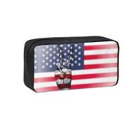 VCzsdff Trousse à stylos imprimée drapeau américain et hippie paix - Organiseur de papeterie spacieux - Durable - Pochette en polyester pour le travail universitaire et les déplacements