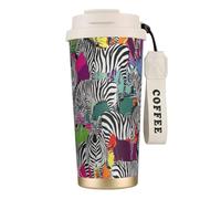 VCzsdff Zebra - Gobelet à café isotherme avec couvercle anti-fuite, tasse de voyage en acier inoxydable 316 avec dragonne