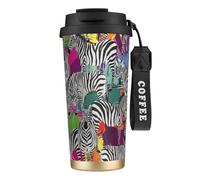 VCzsdff Zebra - Gobelet à café isotherme avec couvercle anti-fuite, tasse de voyage en acier inoxydable 316 avec dragonne