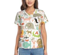 VCzsdff Zoo T-shirt à manches courtes et col en V pour femme Imprimé alphabet, Noir , M