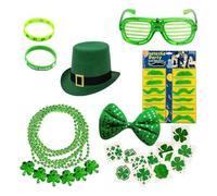 Vdaxvme 1 ensemble chapeau plat pour adulte avec bracelets et perles, collier, lunettes, moustache et nœud papillon