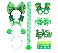 Vdaxvme 1 ensemble de boucles d'oreilles pour femme motif trèfle avec bracelets, colliers de perles et lunettes pour cosplay, bal de fin d'année, fournitures de fête pour femmes