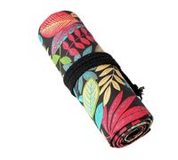 Vdaxvme 12/24/36/48/72 trous Trousse à crayons à roulettes Imprimé feuilles Sac de rangement Crayons Rouleau Toile Organisateur de crayons, 72 trous, 20x82cm