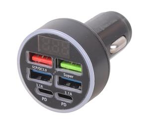 Vdaxvme Adaptateur de charge multifonction pour voiture avec 4 ports USB pour moniteur de courant numérique en métal